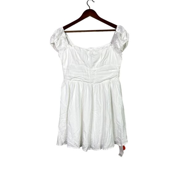 NWT Cider Linen Blend Ruched Ruffle Square Neck Mini Dress Zip Back L White - Picture 1 of 12